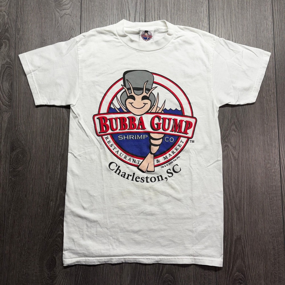 Bubba Gump Shrimp Co Charleston SC T-Shirt Small White Forrest Gump Quote 2004